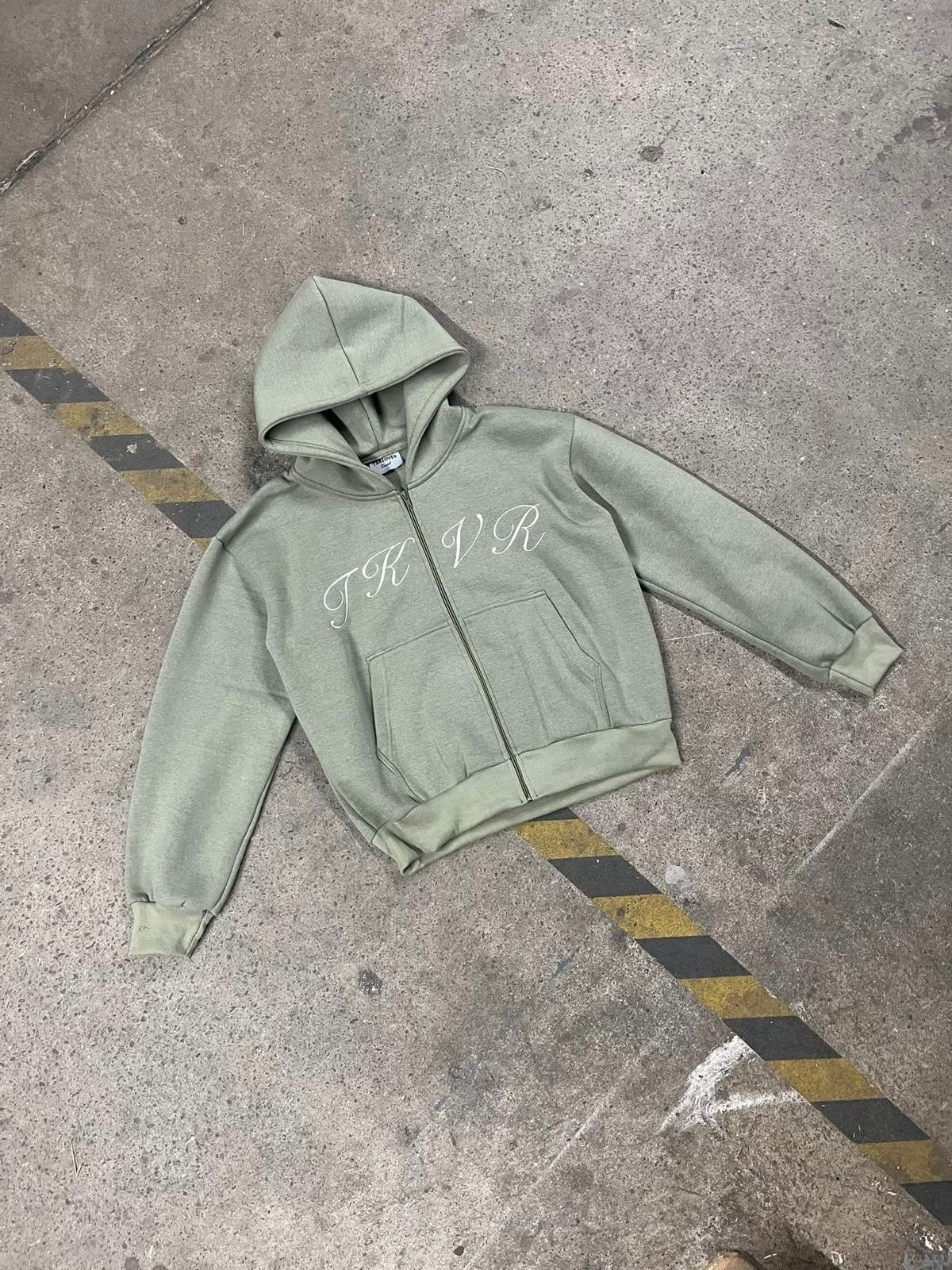 ‘TKVR’ Khaki Zip-Up Hoodie